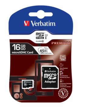 Verbatim Micro SDHC 16GB (Class 10) with Adaptor Up to 45MB/Sec 300X read speed